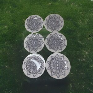 6 Stephan Roberts Melamine Plates Dahlia Floral Blues/White Medallion 8"